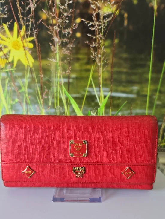 MCM Red Leather Trifold Wallet w/ Gold Studs & Charms | Authentic | EUC - Picture 5 of 15